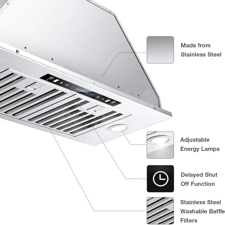 36'' VIKIO 900 Cubic Feet Per Minute Ducted Insert Range Hood with Baffle Filter and Light Included