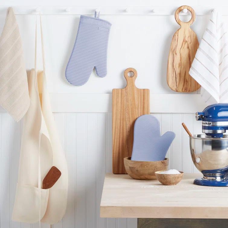 KitchenAid Matte Grey Ribbed Soft Silicone Oven Mitts, Set of 2