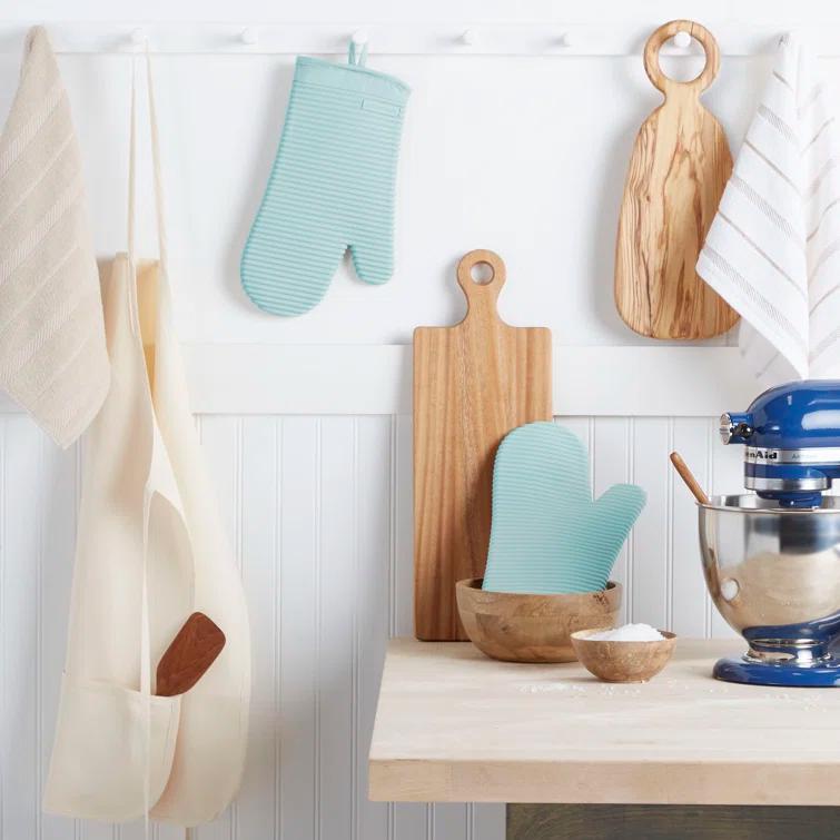 KitchenAid Matte Grey Ribbed Soft Silicone Oven Mitts, Set of 2