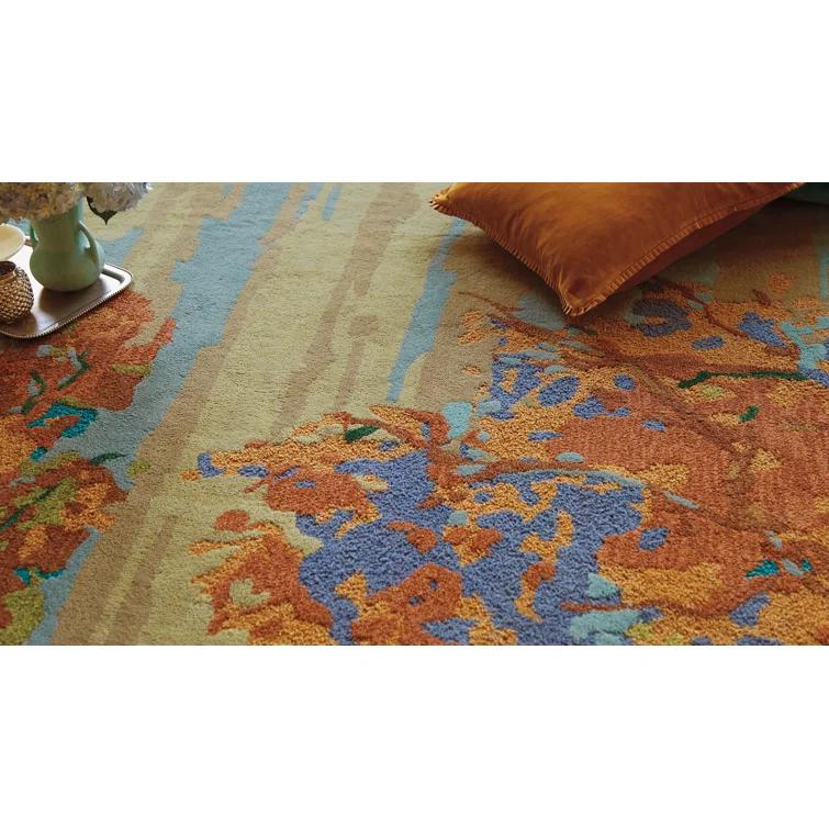 Landscape Floral Handmade Tufted Wool Teal/Yellow/Blue Area Rug