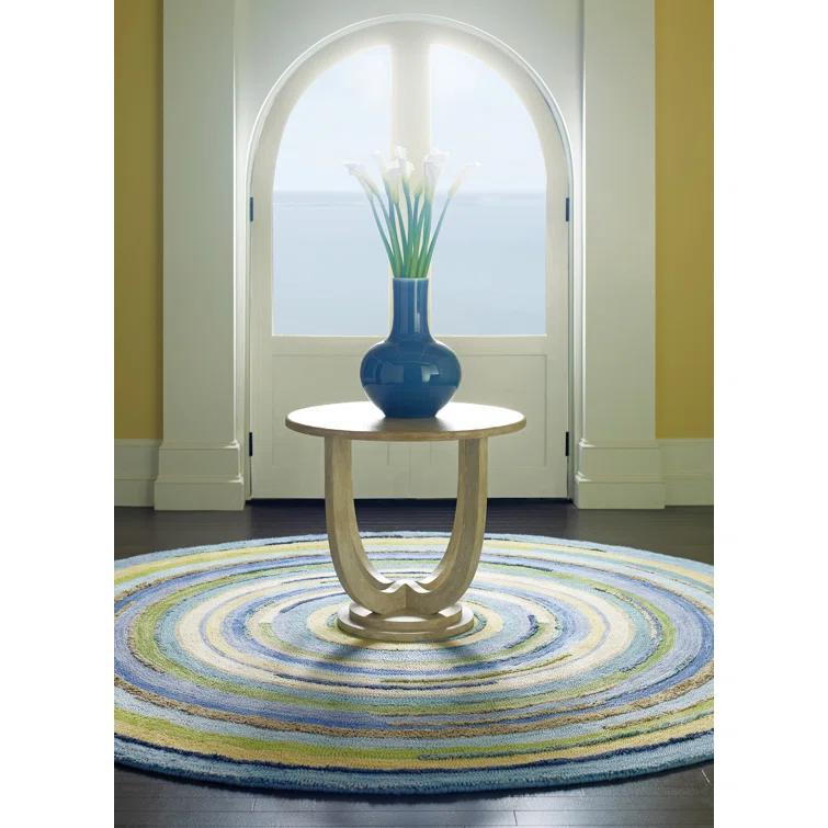 Concentric Geometric Handmade Tufted Wool Blue/Green/Yellow Area Rug
