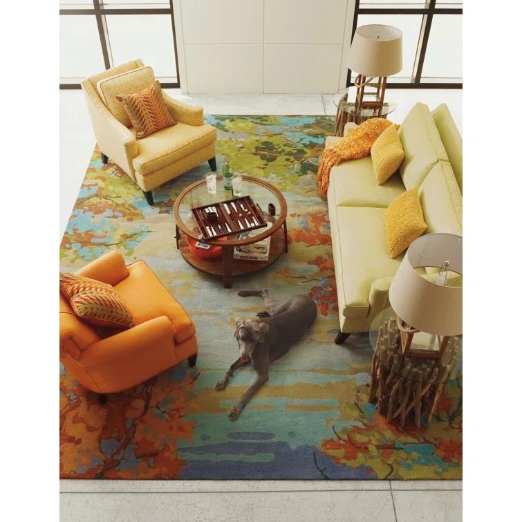 Landscape Floral Handmade Tufted Wool Teal/Yellow/Blue Area Rug