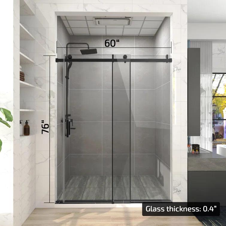 HHK HOME 60'' W 76'' H Frameless Rectangle Shower Enclosure HHKSS05-MB-6076