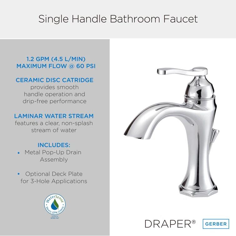 Draper Single Hole Bathroom Faucet with Drain Assembly