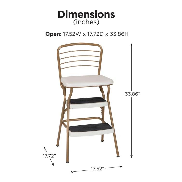 Stylaire Steel Retro Chair + Step Stool with Flip-Up Vinyl Seat