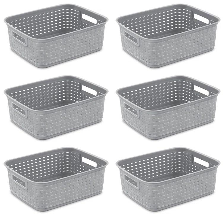 Sterilite Sterilite Short Weave Basket, Decorative Storage Bin, Organize the Closet, Bathroom or Classroom (Set of 6)