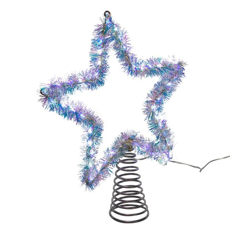 Kurt Adler 12.2-Inch Tinsel Star Tree Topper with Cool White LED Lights