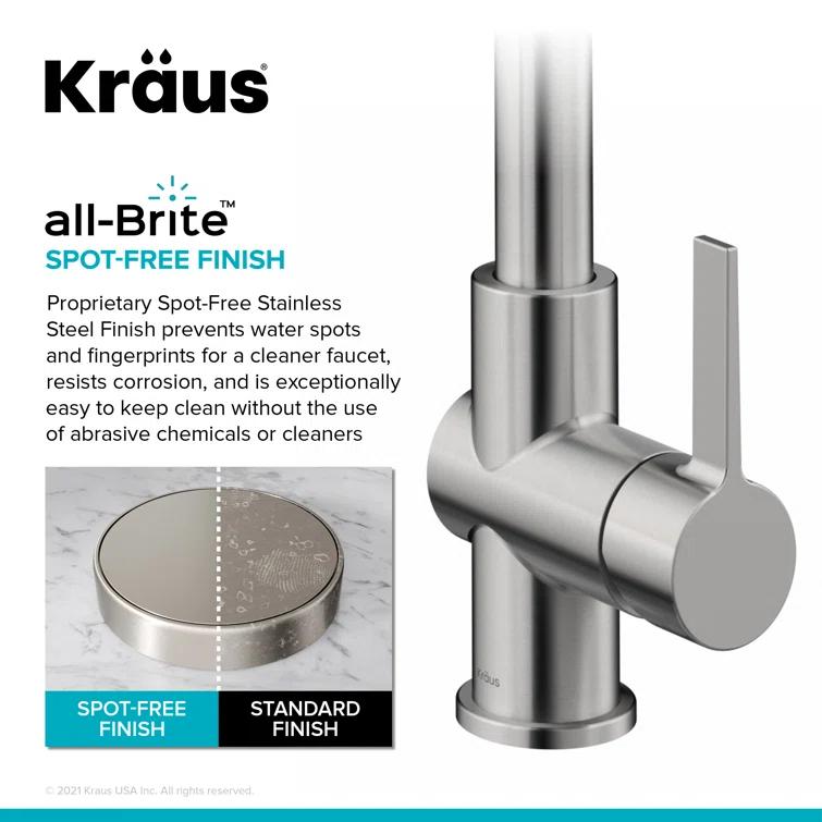 KRAUS Britt 2-In-1 Commercial Style Pull-Down Single Handle Water Filter Kitchen Faucet In Spot-Free With Purita 2-Stage Under-Sink Filtration System