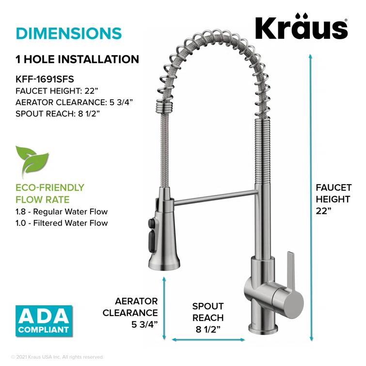 KRAUS Britt 2-In-1 Commercial Style Pull-Down Single Handle Water Filter Kitchen Faucet In Spot-Free With Purita 2-Stage Under-Sink Filtration System