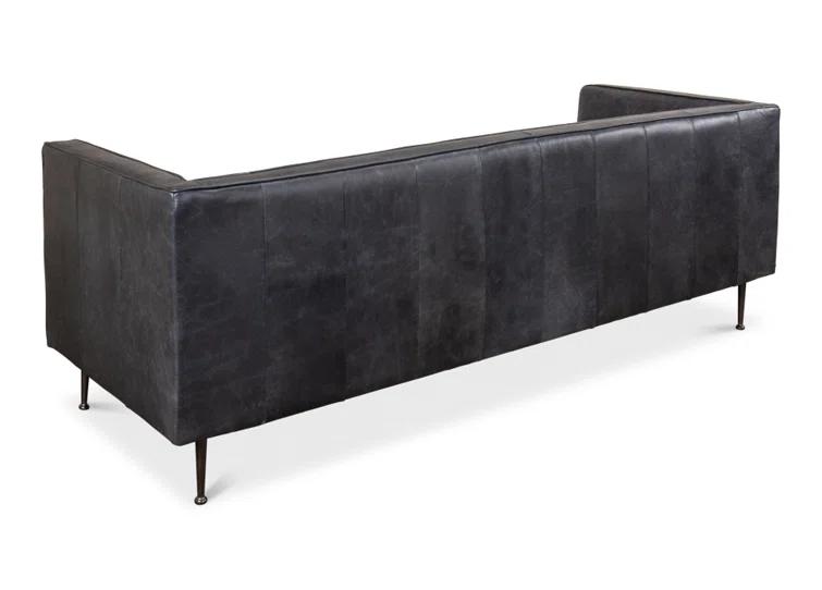 Lexington Gray Tufted Leather Stationary Sofa