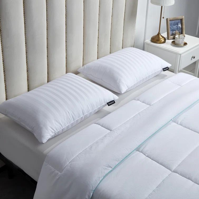 Beautyrest Beautyrest Damask Strip US Grown Cotton Softy-Around Goose Feather/Down Pillow (2PK) - Medium Firm (Set of 2)