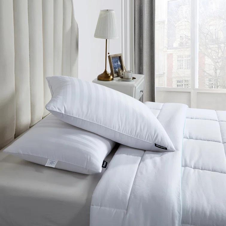 Beautyrest Beautyrest Damask Strip US Grown Cotton Softy-Around Goose Feather/Down Pillow (2PK) - Medium Firm (Set of 2)