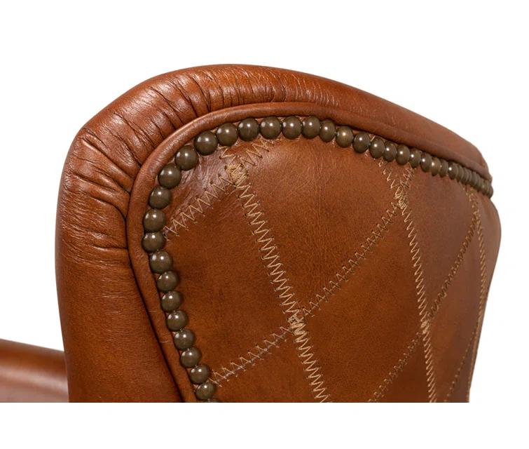 Transitional Bugatti Brown Leather & Wood Wingback Arm Chair