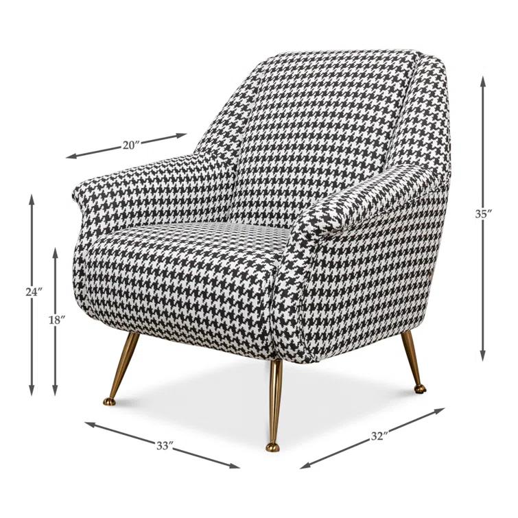 Ziegfeld 32'' Black Linen and Gold-Tone Modern Armchair