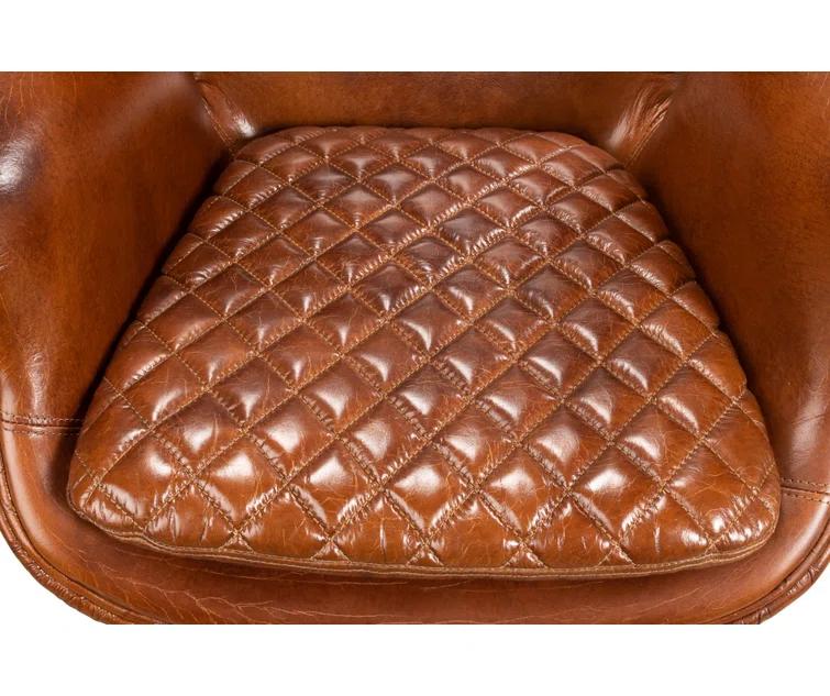 Contemporary Quilted Genuine Leather Balloon Arm Chair in Rich Brown