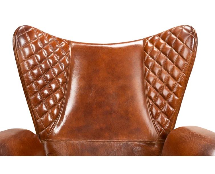 Contemporary Quilted Genuine Leather Balloon Arm Chair in Rich Brown