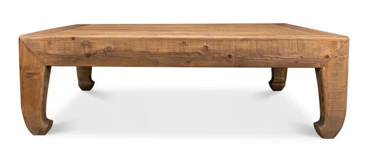 Transitional Chinese-Inspired Square Coffee Table in Reclaimed Pine