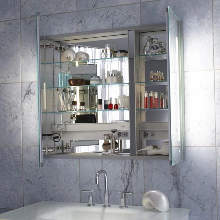 Robern AC3040D4P2LAW AiO Recessed Frameless Medicine Cabinet with 3 Adjustable Shelves and LED Lighting