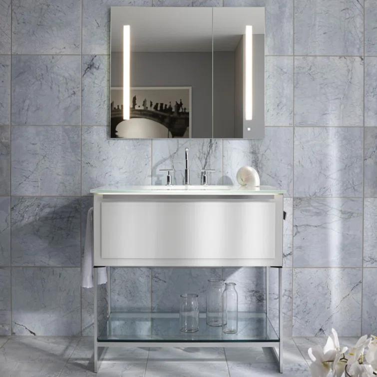 Robern AC3040D4P2LAW AiO Recessed Frameless Medicine Cabinet with 3 Adjustable Shelves and LED Lighting