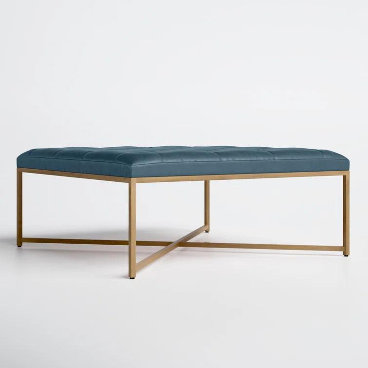 Osa 40" Genuine Leather Tufted Square Cocktail Ottoman