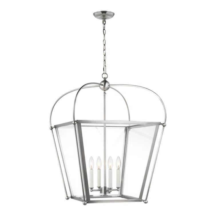 Charleston Medium 4-Light Satin Brass Shaded Hanging Pendant Light