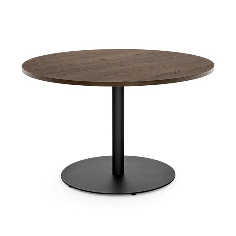 Cocktail Round Table with Wooden Top and Metal Base