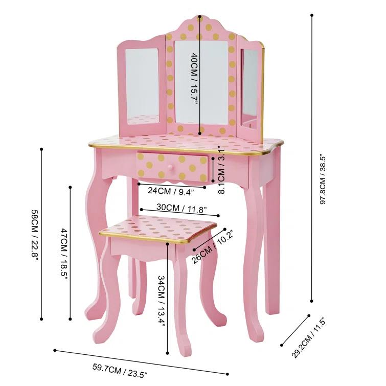 Teamson Kids Gisele Wooden Polka Dot 2-pc. Play Vanity for Accessories