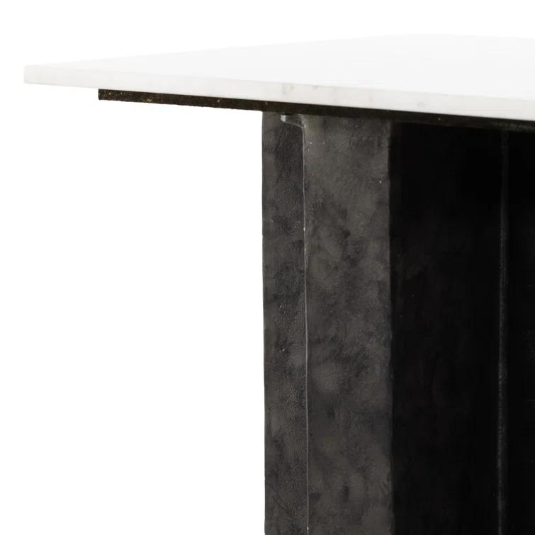 Contemporary Marlow Square End Table in Polished White Marble and Raw Black