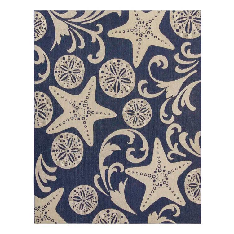 Gertmenian Paseo Canoa Navy Blue/Beige Nautical Sea Life Indoor/Outdoor Flatweave Area Rug