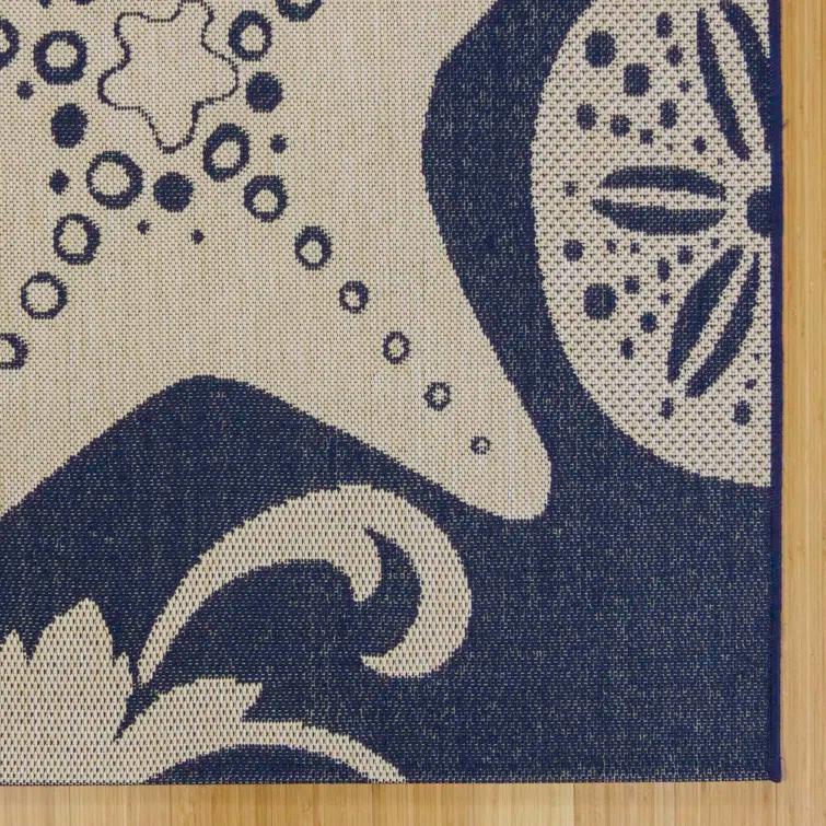 Gertmenian Paseo Canoa Navy Blue/Beige Nautical Sea Life Indoor/Outdoor Flatweave Area Rug