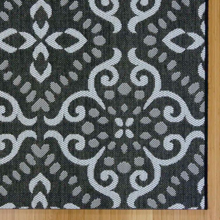 Gertmenian Paseo Bran Black/White Transitional Checkered Medallion Indoor/Outdoor Flatweave Area Rug