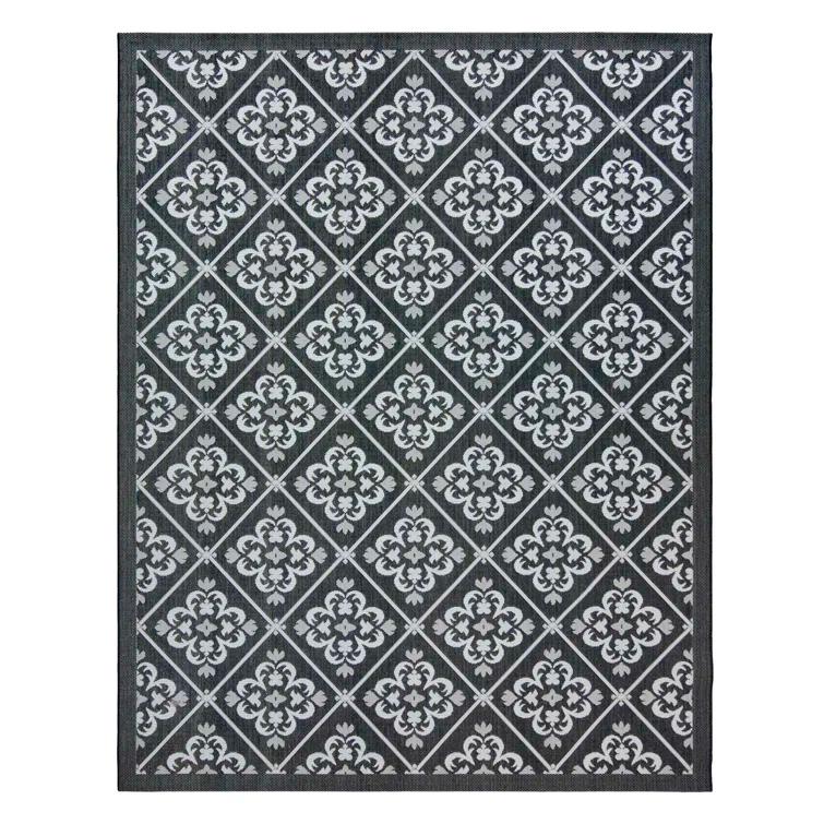 Gertmenian Paseo Bran Black/White Transitional Checkered Medallion Indoor/Outdoor Flatweave Area Rug