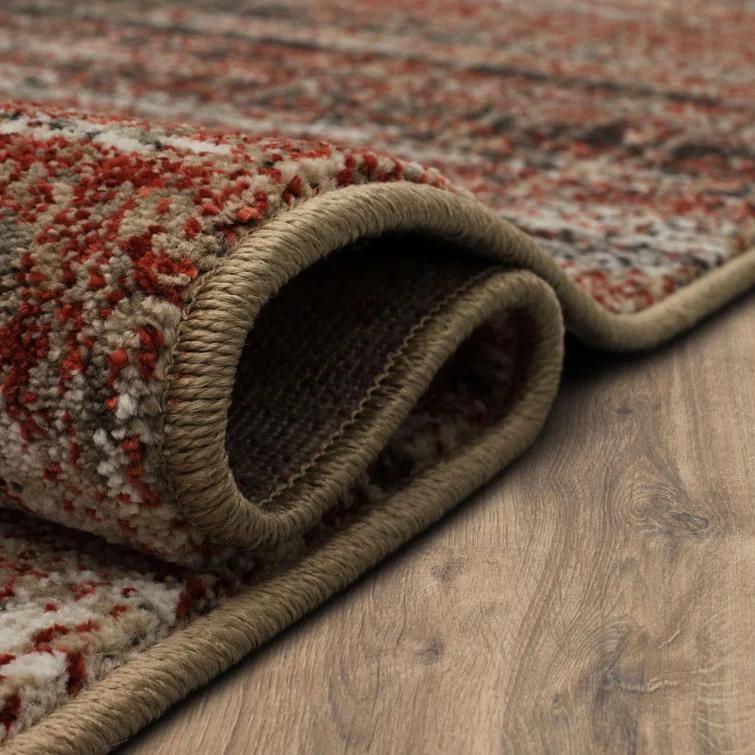 Abstract Coral/Gray Area Rug