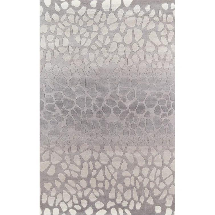 Cobos Animal Print Handmade Tufted Wool Silver Area Rug