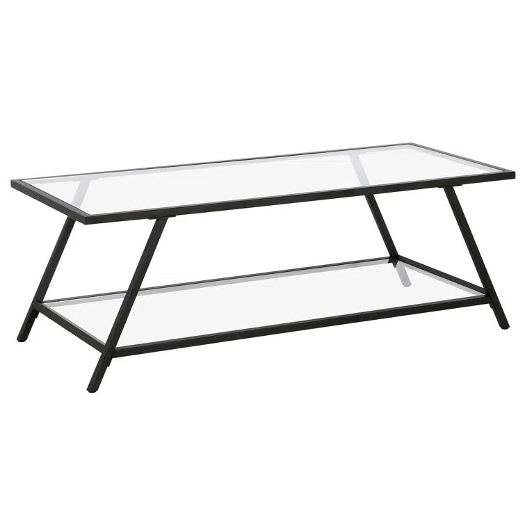 Yair 48" Glass And Steel Coffee Table With Shelf