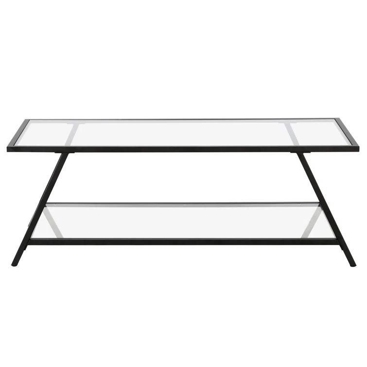 Yair 48" Glass And Steel Coffee Table With Shelf