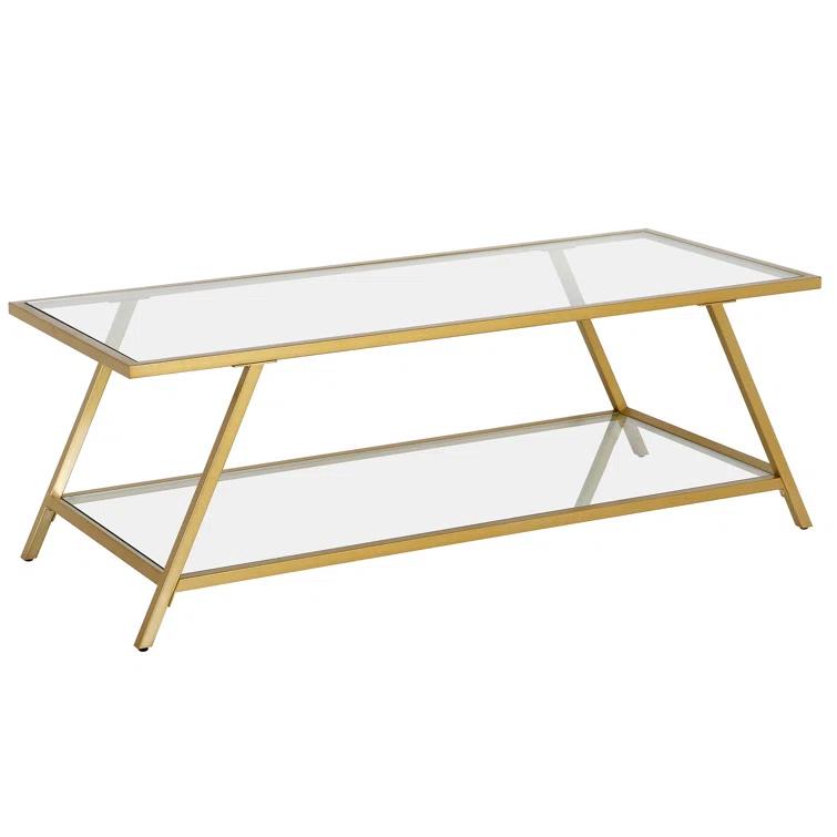 Yair 48" Glass And Steel Coffee Table With Shelf