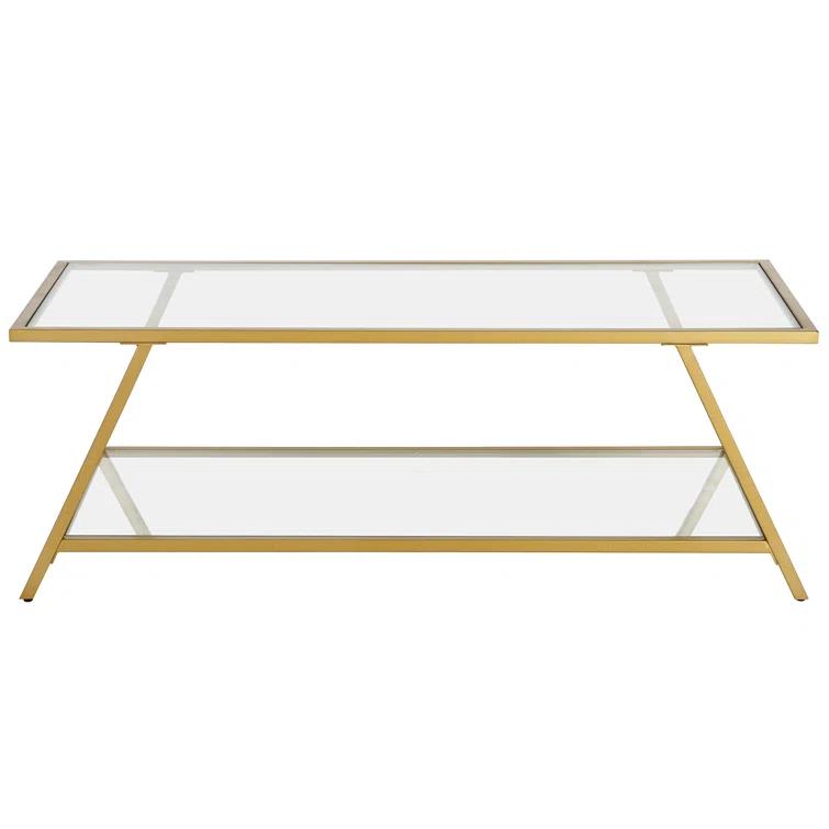 Yair 48" Glass And Steel Coffee Table With Shelf