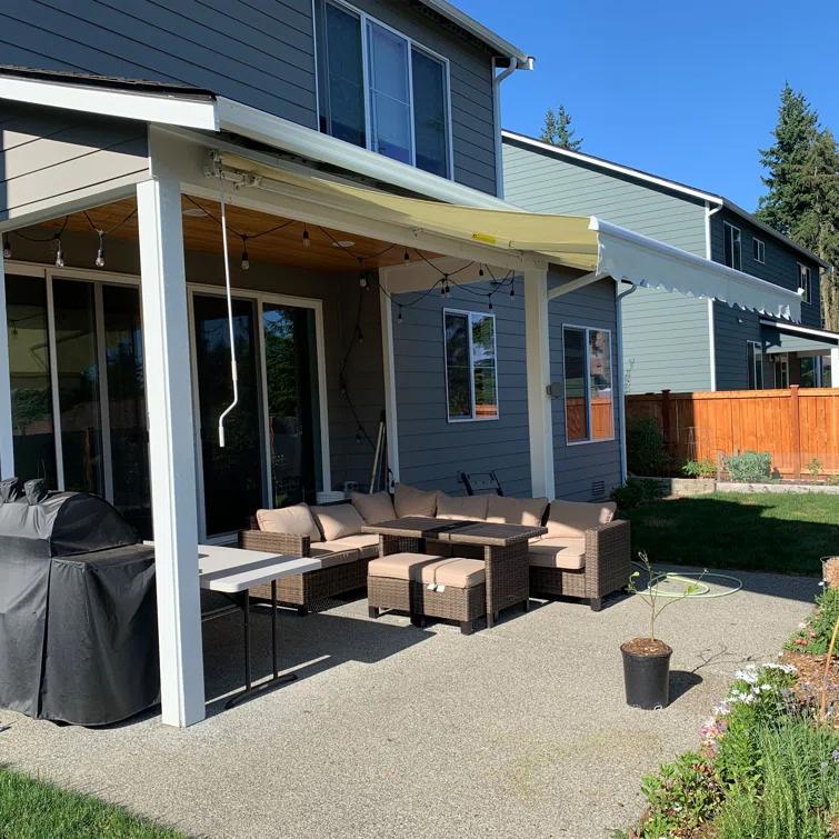 Motorized Retractable White Frame Patio Awning