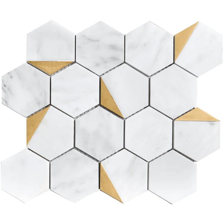 Natural Bianco 3" x 3" Marble Honeycomb Mosaic Wall Tile