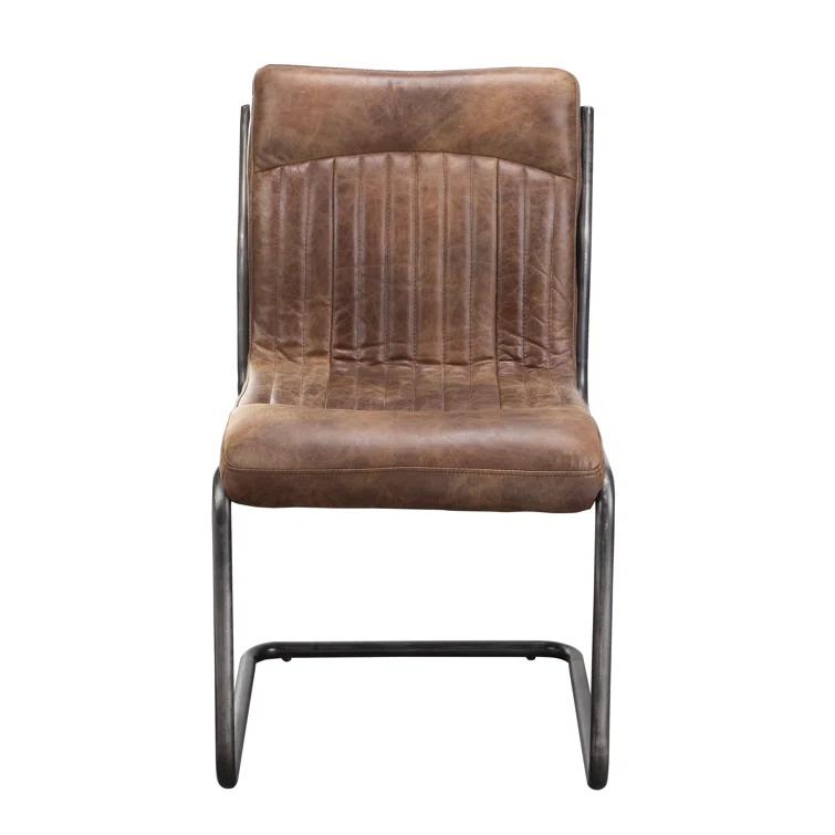Ansel Transitional Leather Upholstered Side Chair in Light Brown