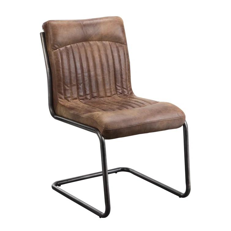 Ansel Transitional Leather Upholstered Side Chair in Light Brown