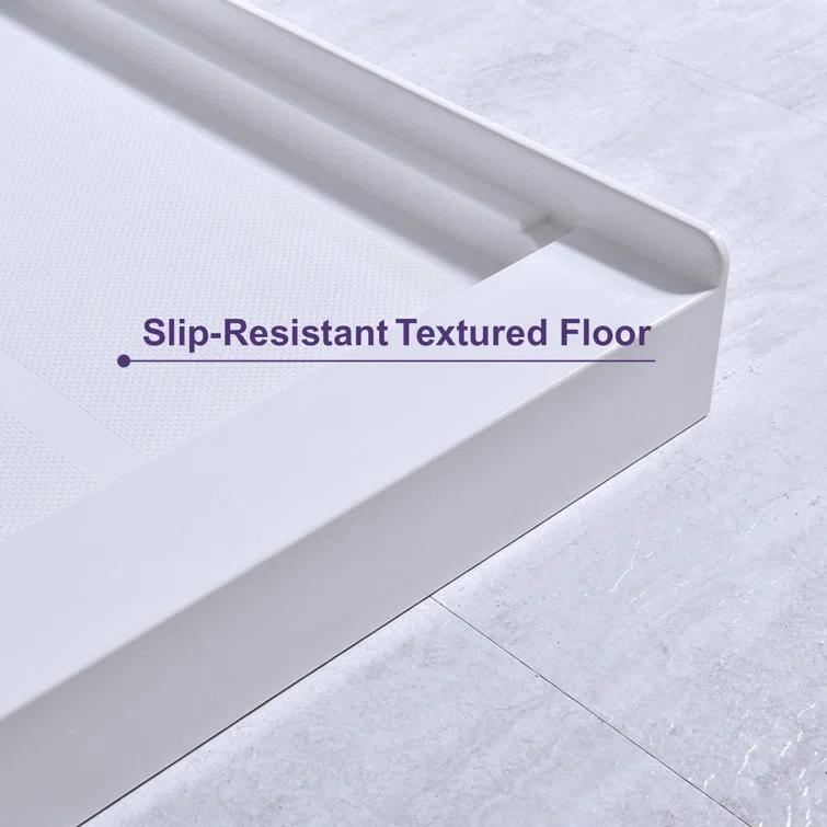 36" Solid Surface Square Single Threshold Shower Pan Base with Drain Assembly & Drain Cover Included, Non-Slip