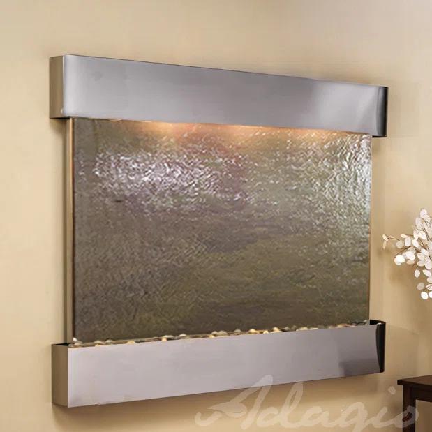Large Stainless Steel and Featherstone Wall Fountain with Lights