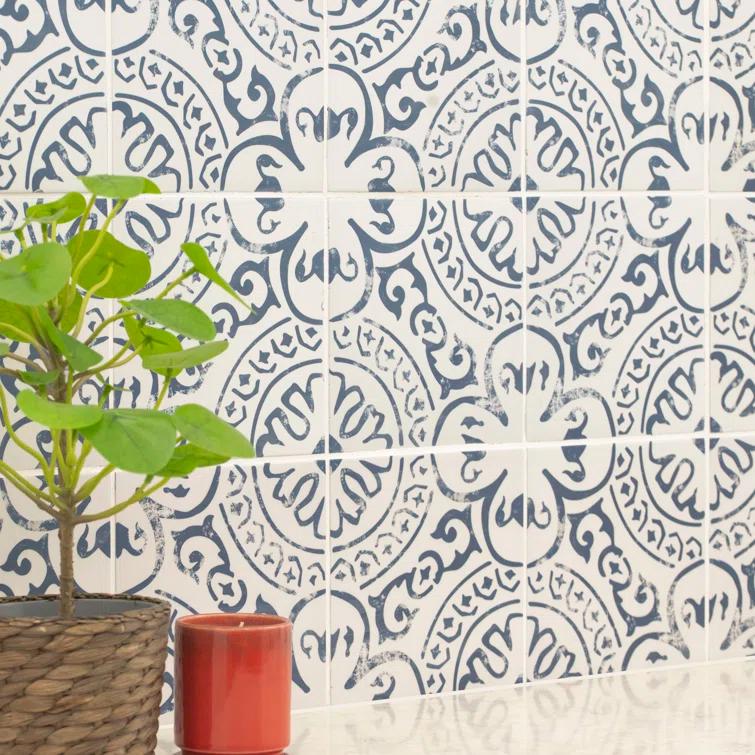 Ackland Amara 8" x 8" Encaustic Look Matte Porcelain Floor & Wall Tile