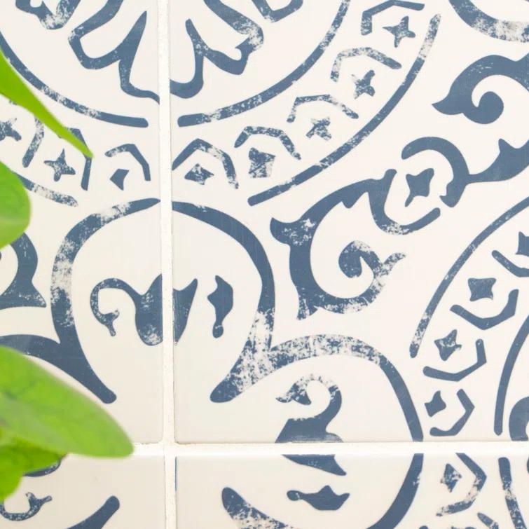 Ackland Amara 8" x 8" Encaustic Look Matte Porcelain Floor & Wall Tile