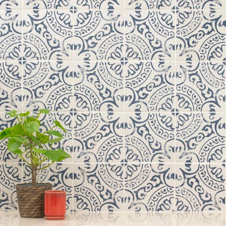 Ackland Amara 8" x 8" Encaustic Look Matte Porcelain Floor & Wall Tile