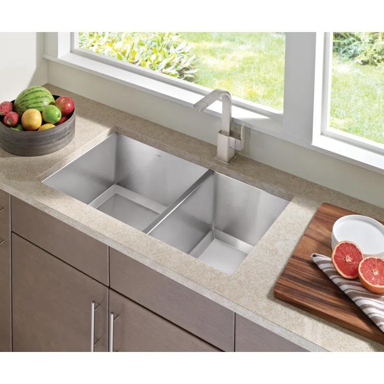 Prep 1600 Series Stainless Steel Undermount 34" x 20" Double Bowl Kitchen Sink