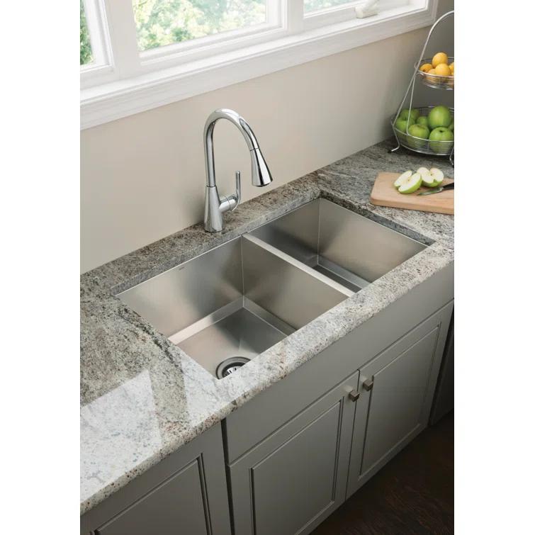Prep 1600 Series Stainless Steel Undermount 34" x 20" Double Bowl Kitchen Sink