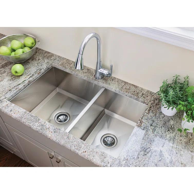 Prep 1600 Series Stainless Steel Undermount 34" x 20" Double Bowl Kitchen Sink